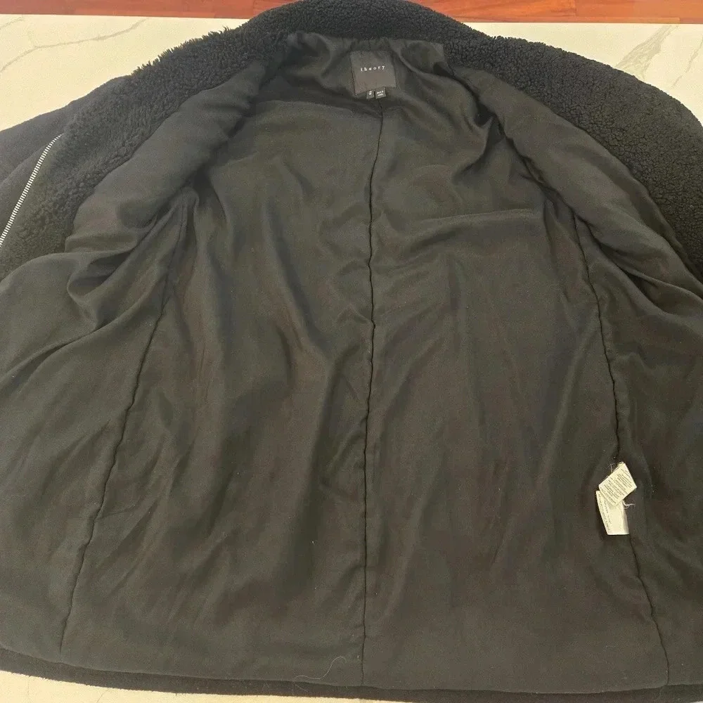 Theory Datyah Wool Shearling Lamb Coat Black Size Medium